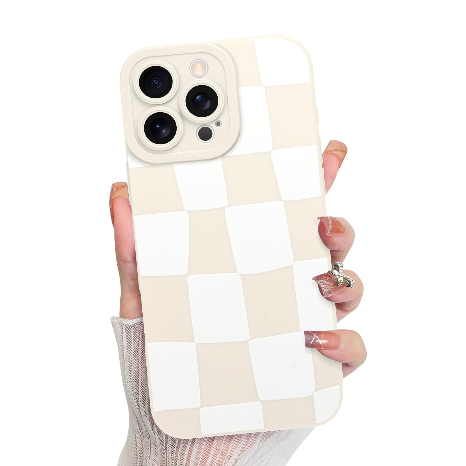 KANGHAR Compatible with iPhone 16 Pro Case, Silicone Checkered Cute Pattern, Camera Protection Soft Slim Phone Cover for Girls W