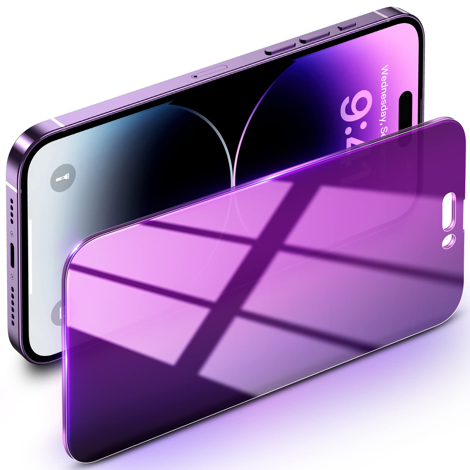 Uyiton Privacy Screen Protector for iPhone 14 Pro Max - Anti-Spy, Anti-Blue Light, HD Full Coverage Tempered Glass with Frame, P