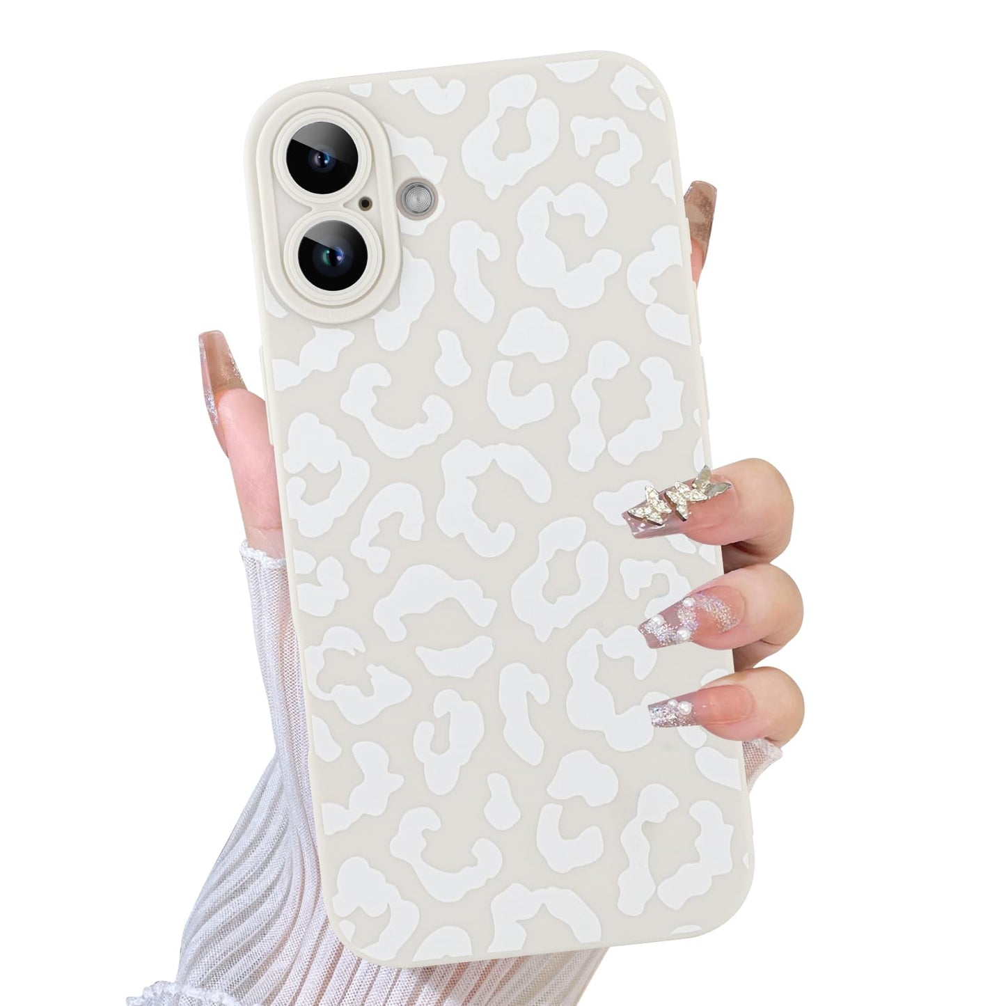 TEAUGHT Compatible with iPhone 16 Plus Case Cute Pattern White Leopard Print Cheetah Shockproof Silicone Phone Cover for Girls W