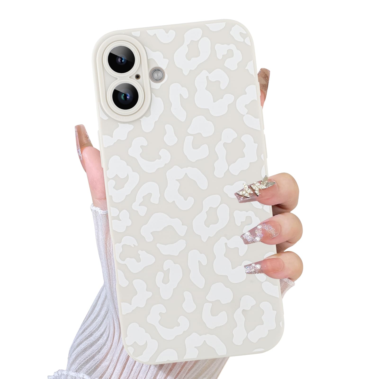 TEAUGHT Compatible with iPhone 16 Plus Case Cute Pattern White Leopard Print Cheetah Shockproof Silicone Phone Cover for Girls W
