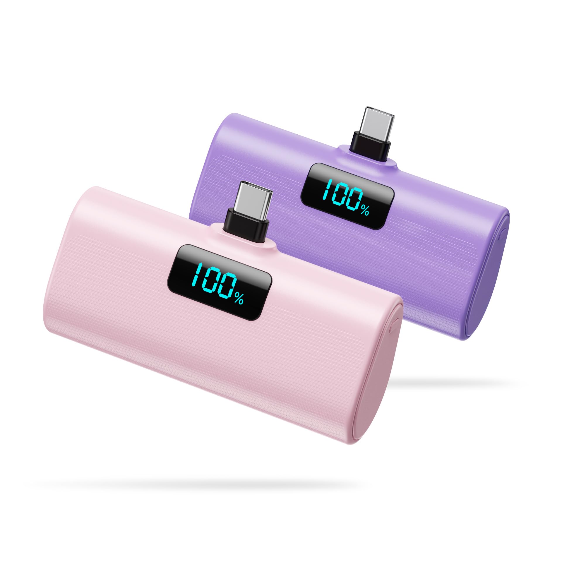 [2-Pack]Small Portable Charger 5200mAh, Upgraded PD USB C Power Bank Built-in USB-C Connector,LCD Display Battery Pack Compatibl