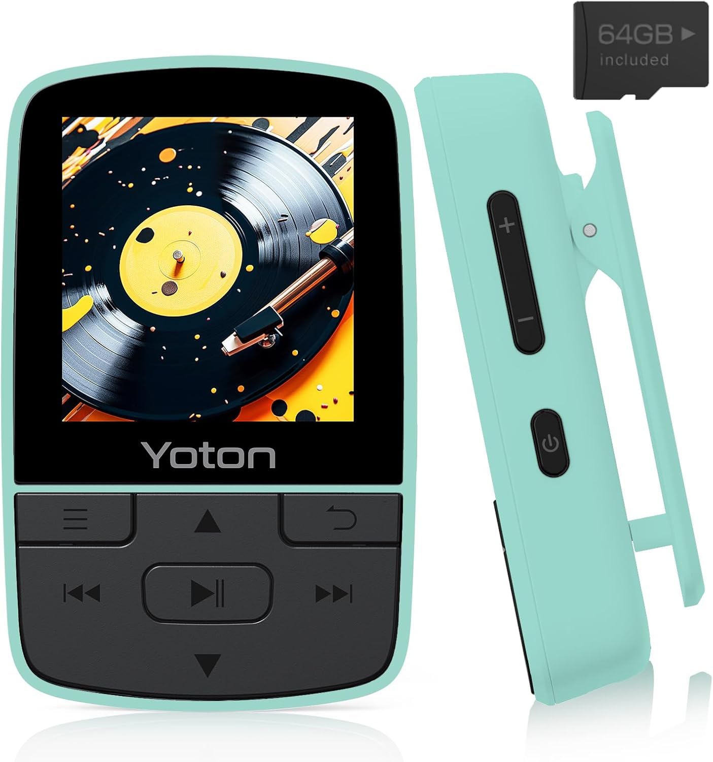 Yoton MP3 Player with Bluetooth 5.2, 64GB, HiFi-Music, with Sports Clip and Independent Volume Button, FM Radio, Earphones Inclu