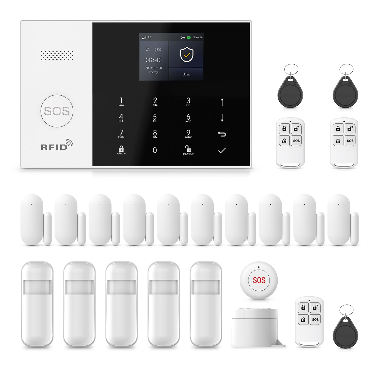 Alarm System for Home Security,24Pcs WiFi+GSM/4G No Monthly Fee Wireless Security System, Phone App Control,Real-Time Alert,Auto