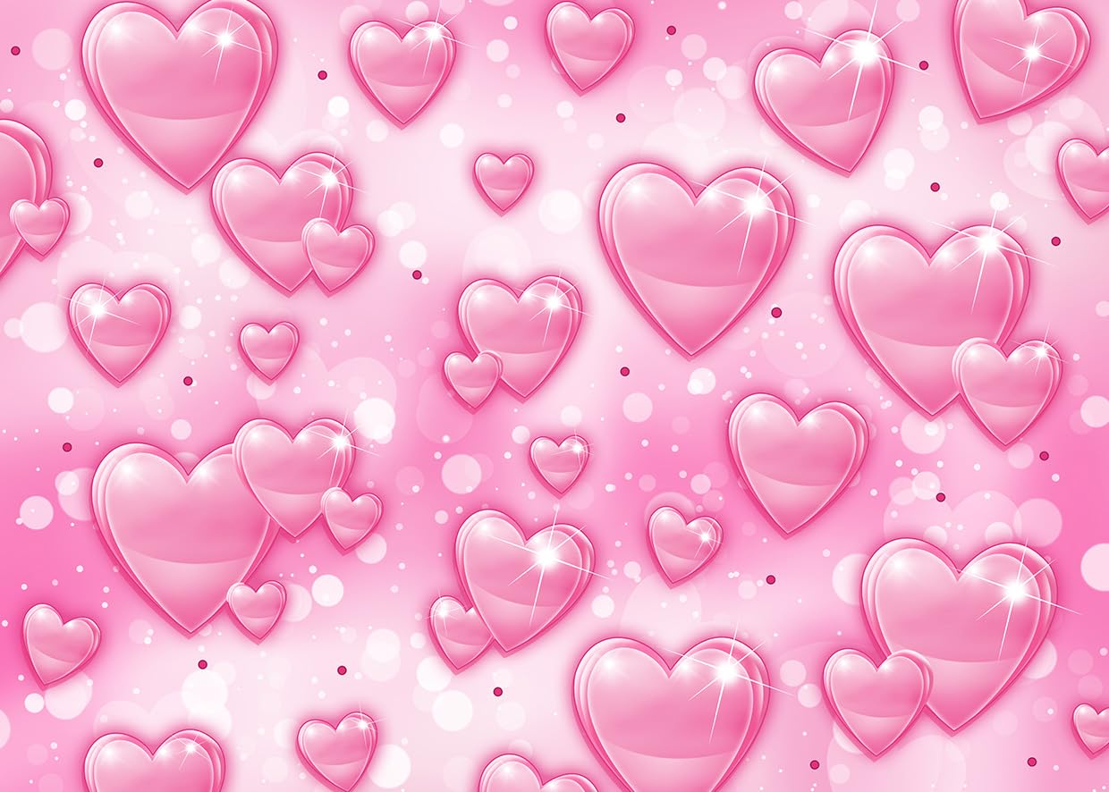 LYCGS 7x5ft Early 2000s Photography Backdrop Pink Hearts Valentines Day Background y2k Birthday Party Decor Banner X-185