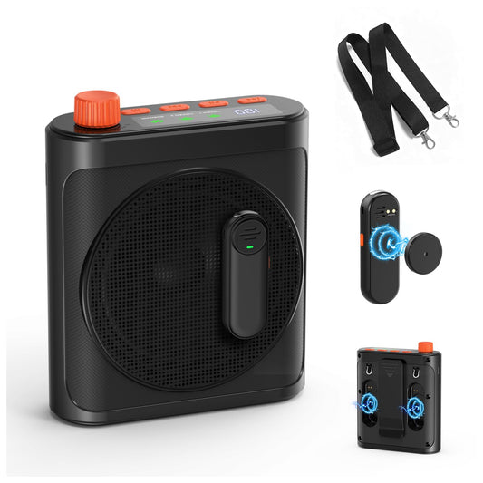 yAyusi Wireless Voice Amplifier for Teachers with 2 Magnetic Lavalier Mics, Hands Free Mini Portable Microphone and Speaker with