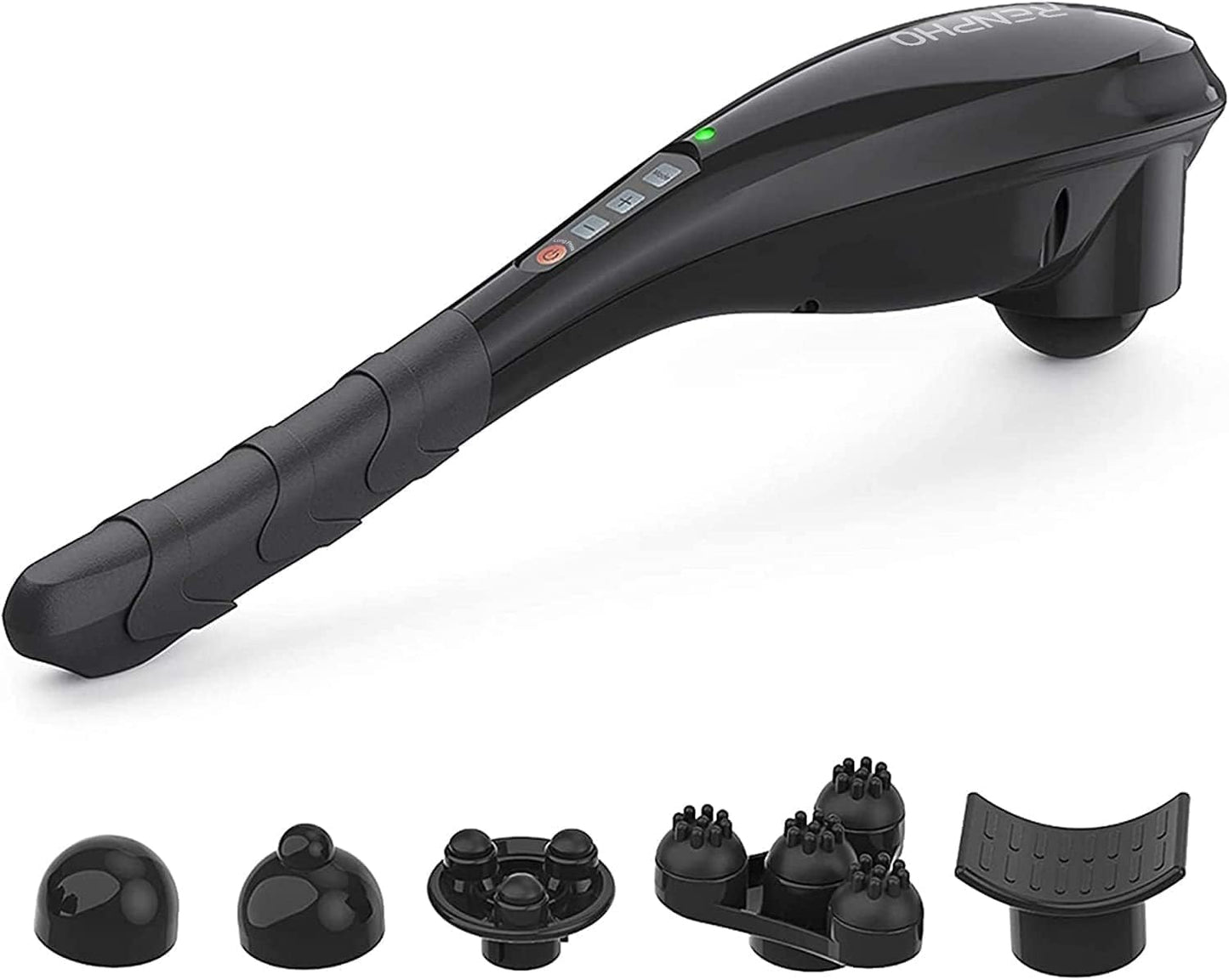 RENPHO Rechargeable Hand Held Deep Tissue Massager, Cordless Electric for Muscles, FSA HSA Eligible, 6 Piece Set, Black, Model EM-2016C