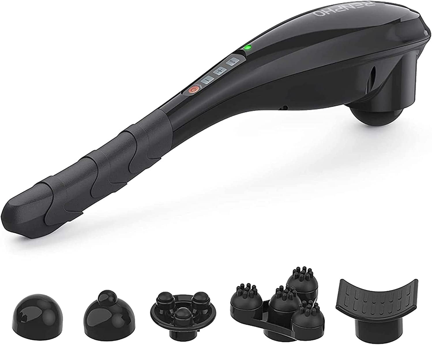 RENPHO Rechargeable Hand Held Deep Tissue Massager, Cordless Electric for Muscles, FSA HSA Eligible, 6 Piece Set, Black, Model EM-2016C