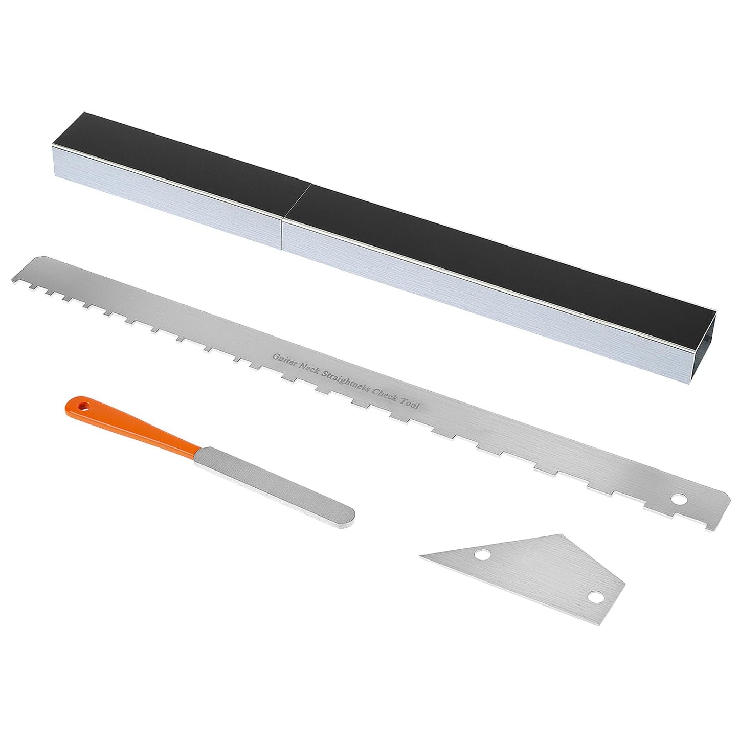 Guitar Luthier Tool Kit - 16 Inch Fret Leveling Sanding Beam, Neck Notched Straight Edge, Crowning File & Rocker for Professiona