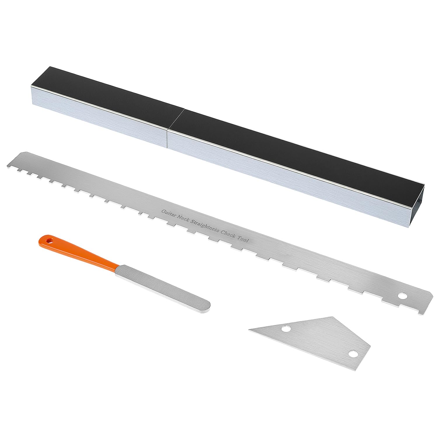 Guitar Luthier Tool Kit - 16 Inch Fret Leveling Sanding Beam, Neck Notched Straight Edge, Crowning File & Rocker for Professiona