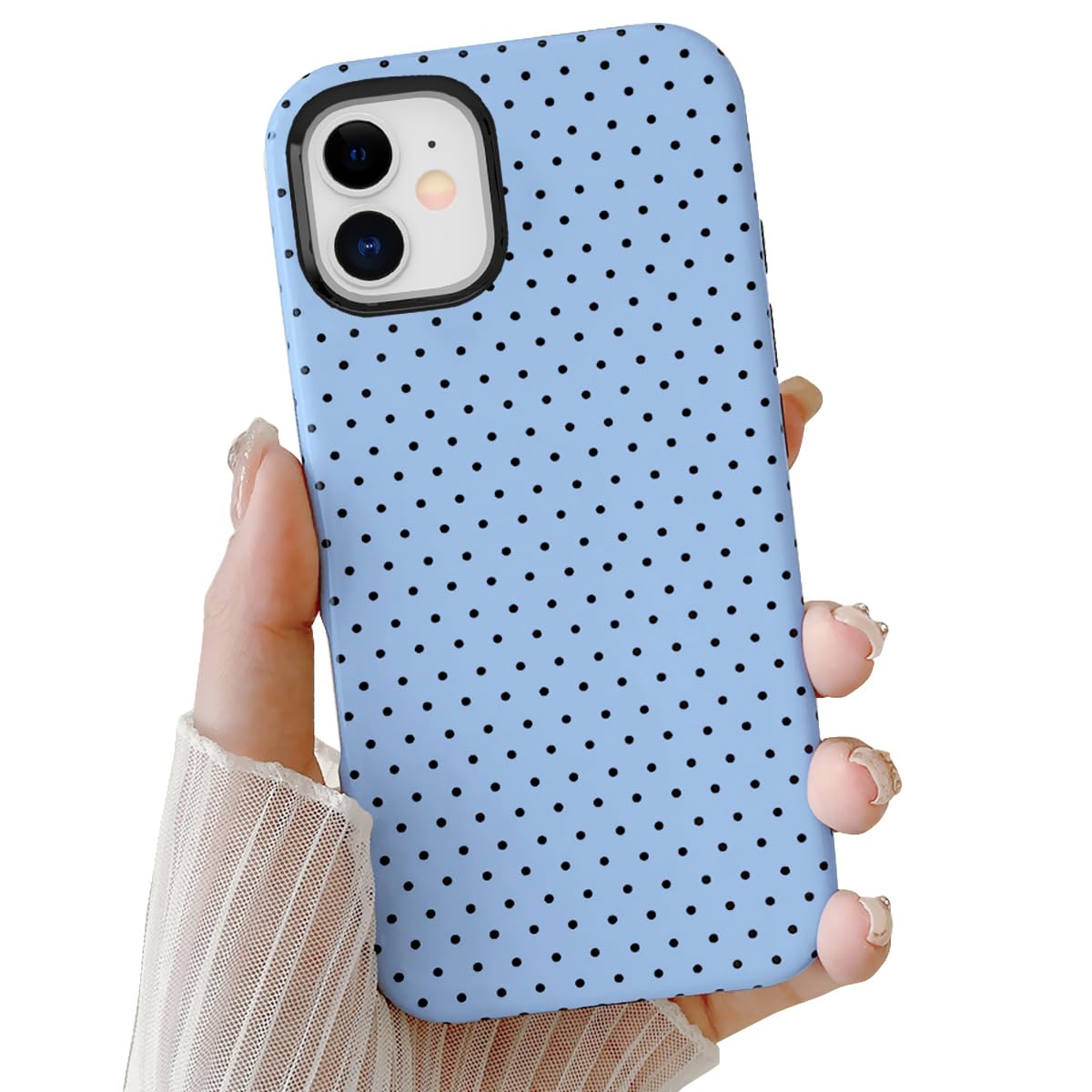 GLBYDLO for iPhone 13 Mini & 12 Mini Case, Cute Polka Dot 2-in-1 Shockproof Cover for Women Girls, Aesthetic Dual-Layer Protecti