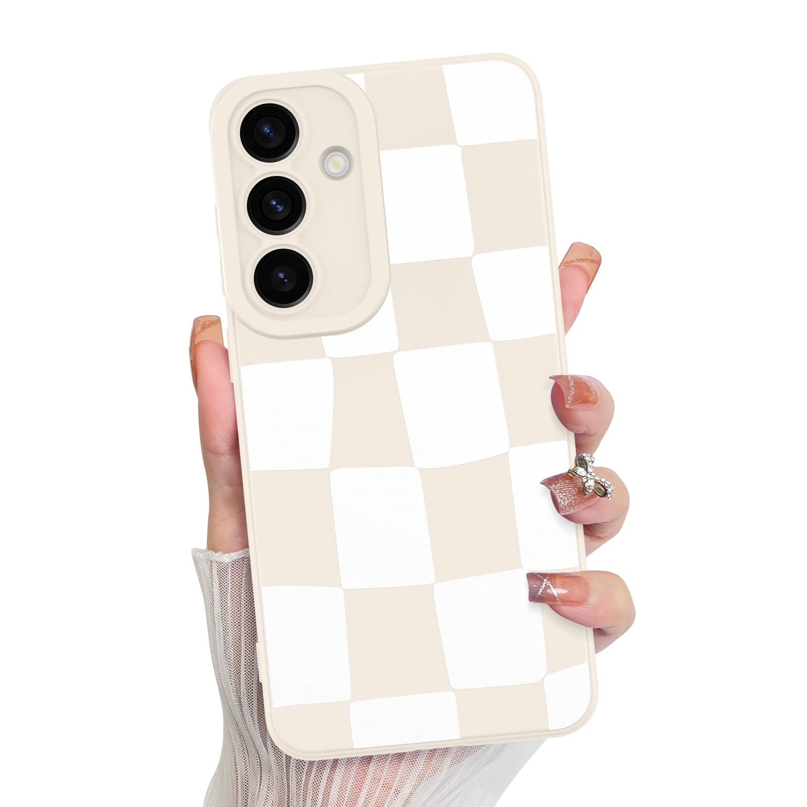 KANGHAR Compatible with Samsung Galaxy S24 Fe Case, Silicone Checkered Cute Pattern, Camera Protection Soft Slim Phone Case for