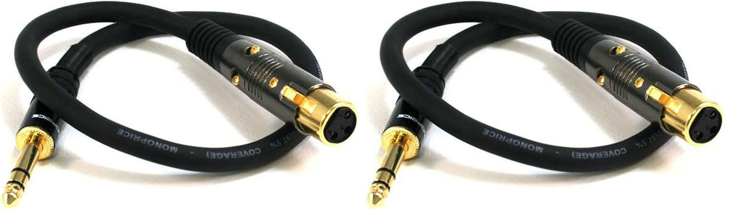 Monoprice 104767 1.5-Feet Premier Series XLR Female to 1/4-Inch TRS Male 16AWG Cable Gold (Pack of 2)