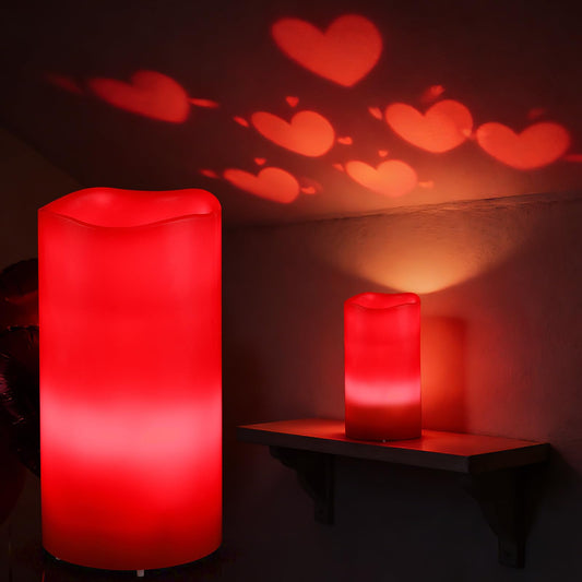 Alphatool Valentines Day Decorations LED Candle with Heart Projection - Red Flameless Candles Light, Romantic Valentines Day Dec