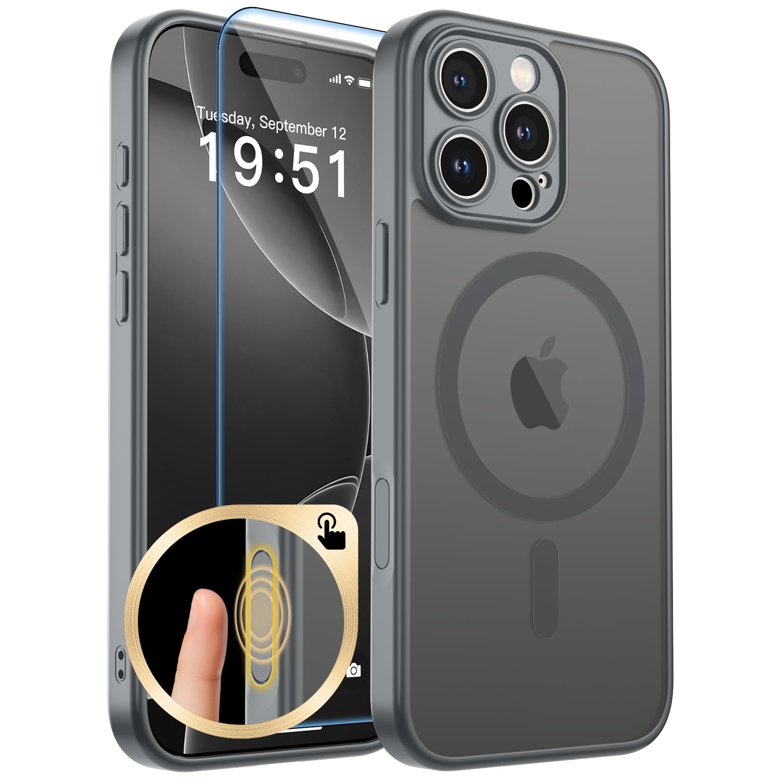 zapica Magnetic for iPhone 16 Pro Case, Upgraded [Camera Control Button] [Full Camera Protection] [with 1 Screen Protector] Tran