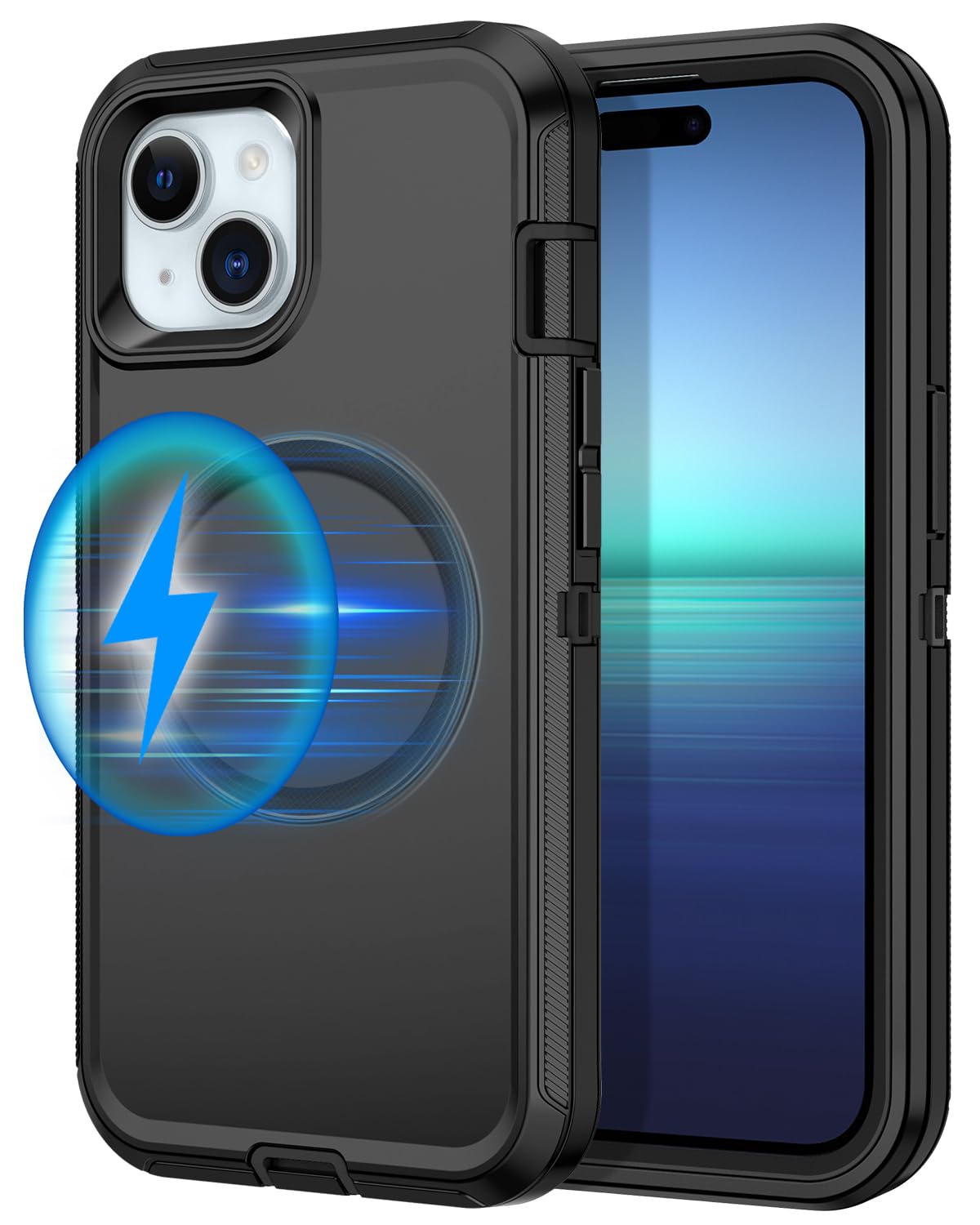 I-HONVA for iPhone 14 Plus Case,iPhone 15 Plus Case [Compatible with MagSafe] Shockproof 3-Layer Full Body Protection Rugged Hea