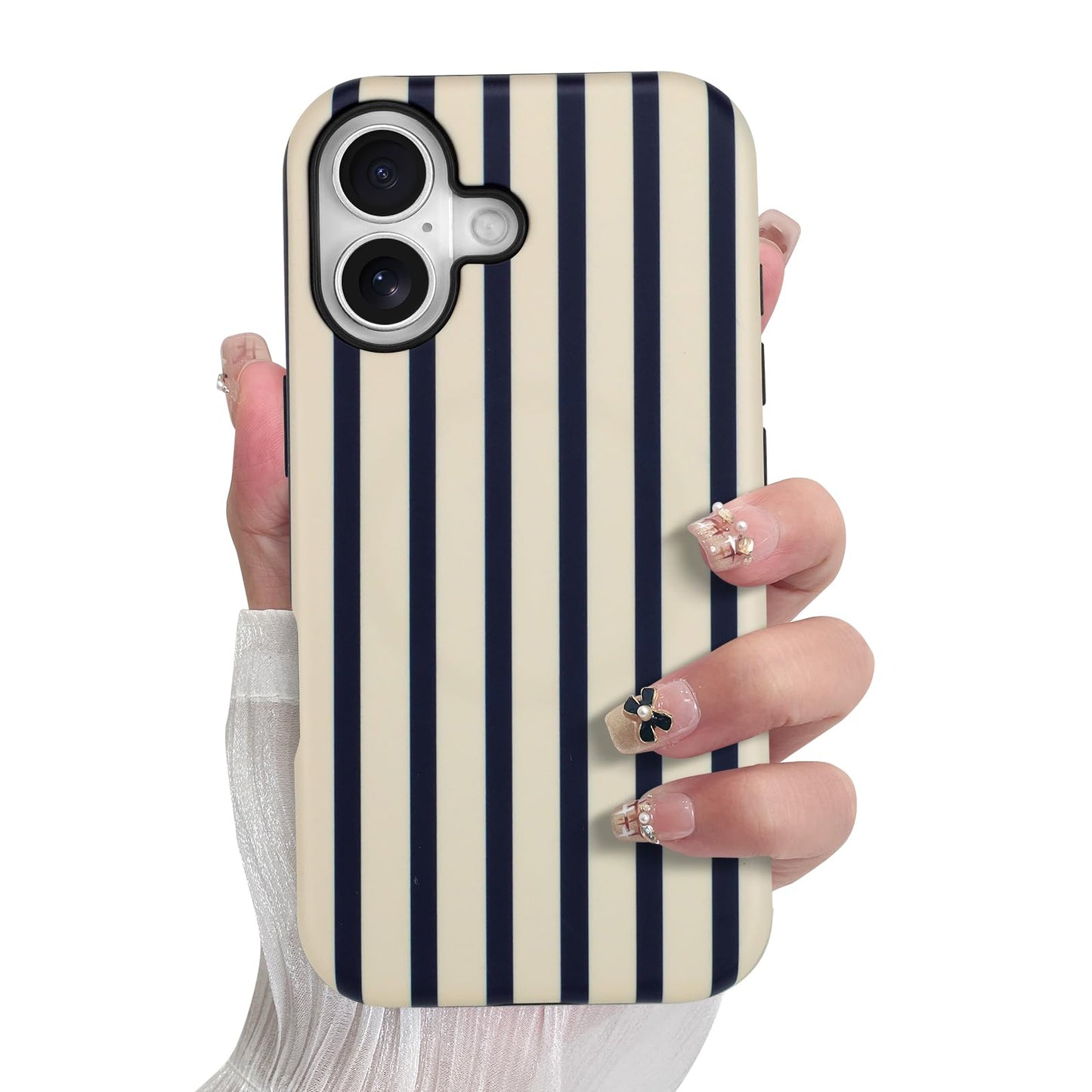 SOKAD Magnetic Vertical Stripes Phone Case for iPhone 17, Cute Navy Blue Striped Line Pattern Compatible with Magsafe Matte Prot