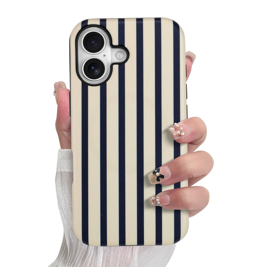 SOKAD Magnetic Vertical Stripes Phone Case for iPhone 17, Cute Navy Blue Striped Line Pattern Compatible with Magsafe Matte Prot