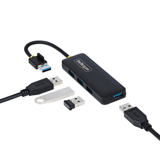 StarTech.com 4-Port USB-A Hub, USB 3.0 (5Gbps) Data Transfer, Bus Powered, Travel Mini Hub, Portable Multi-Port USB Splitter, Wi