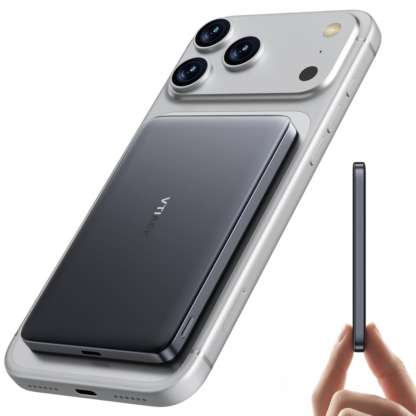 [0.3 Ultra Slim] [Alloy-Made] [Credit Card] Magsafe Portable Charger for iPhone, 2026 Upgrade 5000mAh Fast Charging Magnetic Pow