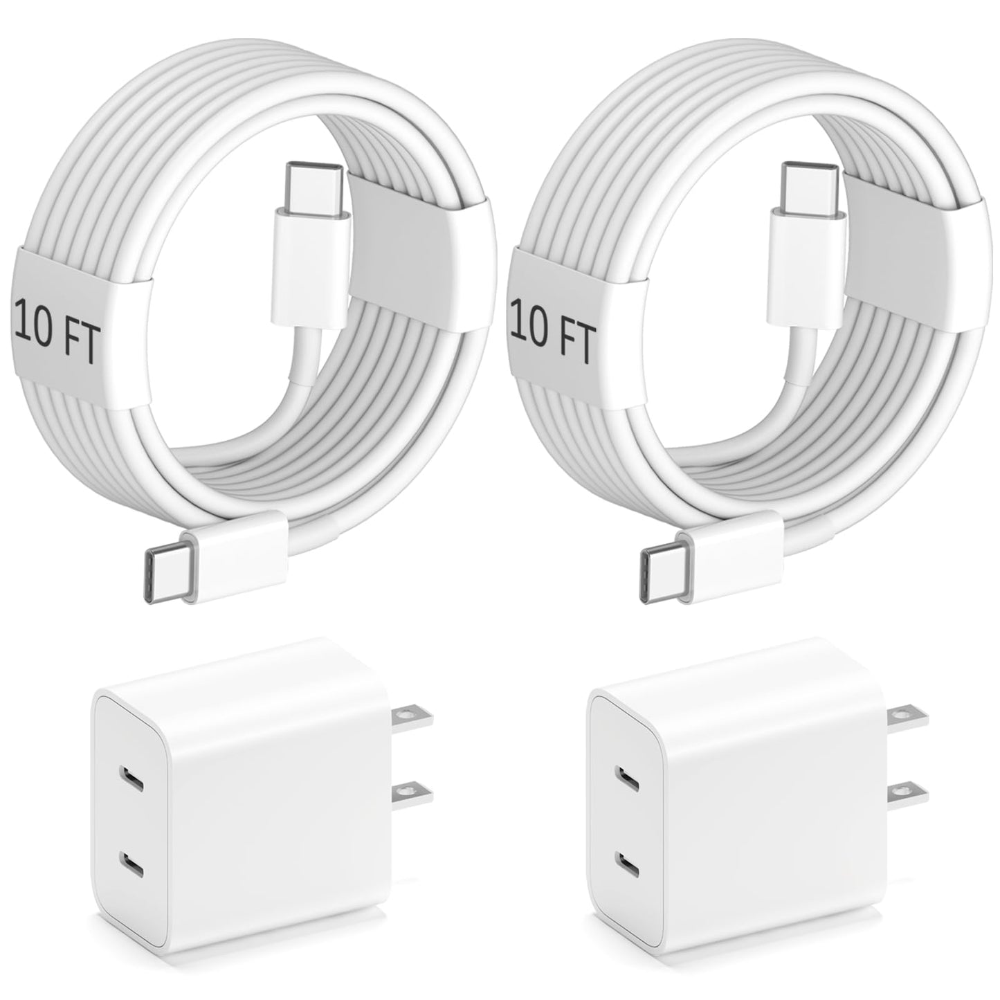 Fast Charger for iPhone 17 16 15, Dual Port C Fast Adapter, 2Pack Double C Fast Wall Charge Block with 10FT Long USBC to USB C C