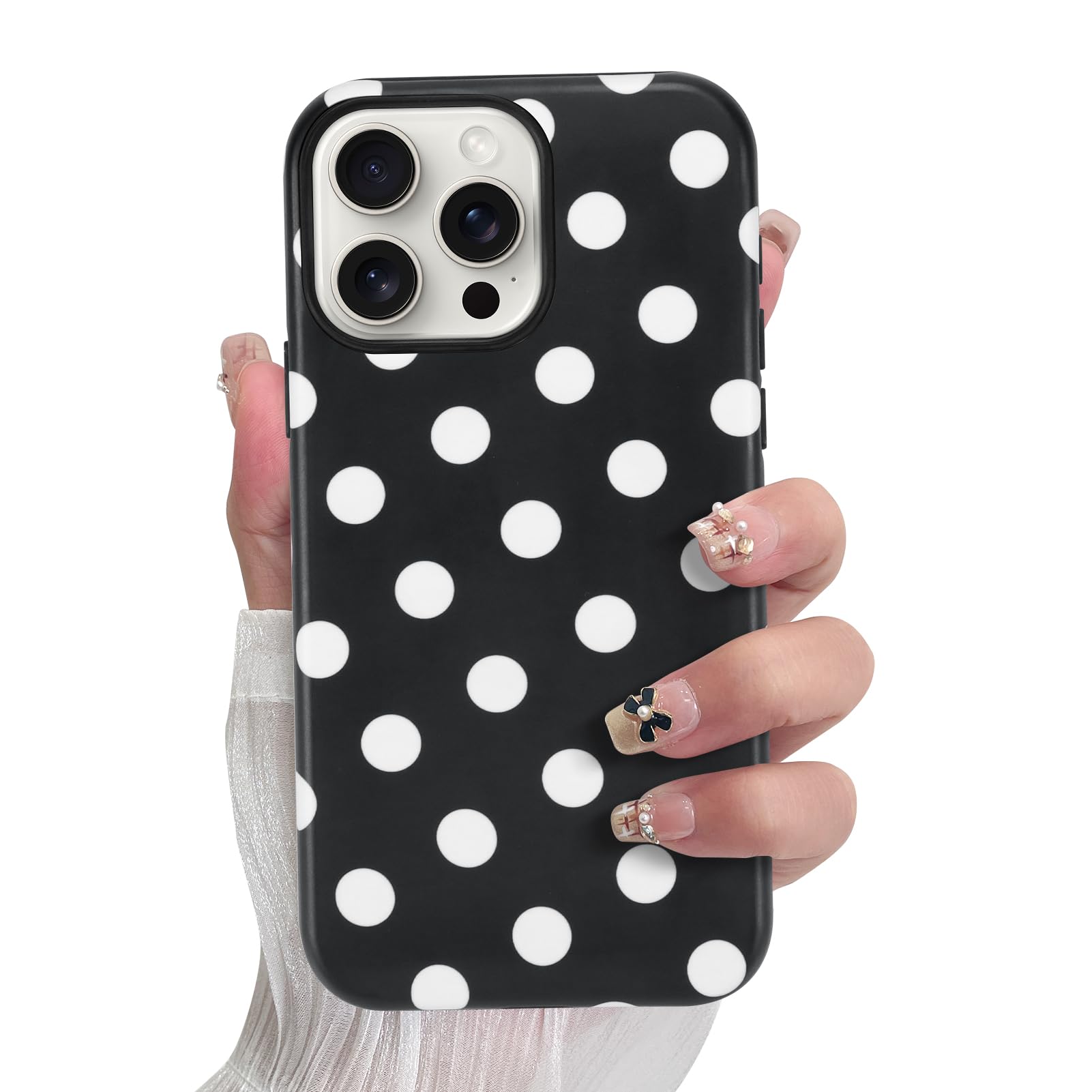 SOKAD Magnetic Polka Dots Phone Case for iPhone 15 Pro Max, Cute Pattern Compatible with Magsafe Matte Protective Case Cover wit