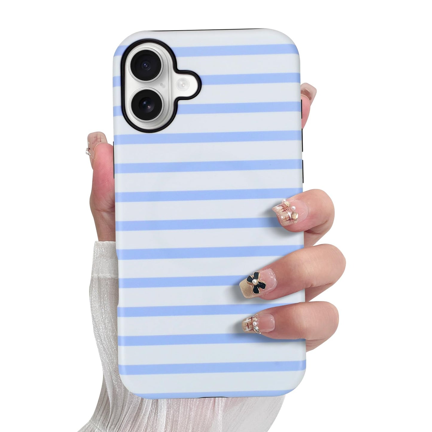 SOKAD Magnetic Horizontal Stripes Phone Case for iPhone 16 Plus, Cute Light Blue Striped Line Pattern Compatible with Magsafe Ma