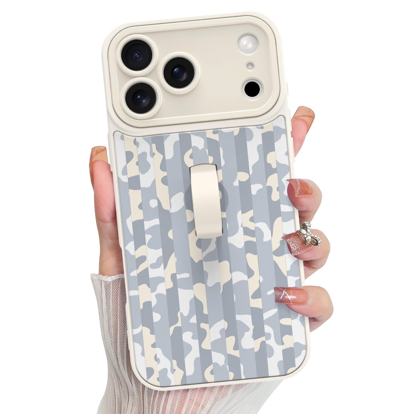 KANGHAR Compatible with iPhone 17 Pro Case 2025, Silicone Stripes Leopard Cute Pattern, Wristband Kickstand Camera Protection So