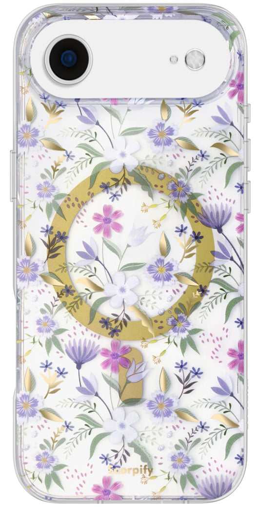 SCORPIFY for iPhone 17 Air Case [Compatible with MagSafe] with Purple Cherry Floral Design, Cute Clear Flower Magnetic Phone Cov