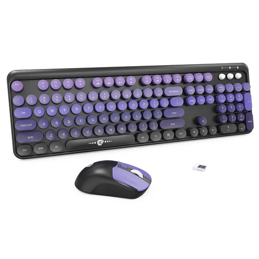 Wireless Keyboard and Mouse Combo - Cute Colorful Keyboard and Mouse, Retro Typewriter Keyboard with 2.4GHz Plug & Play, for Win