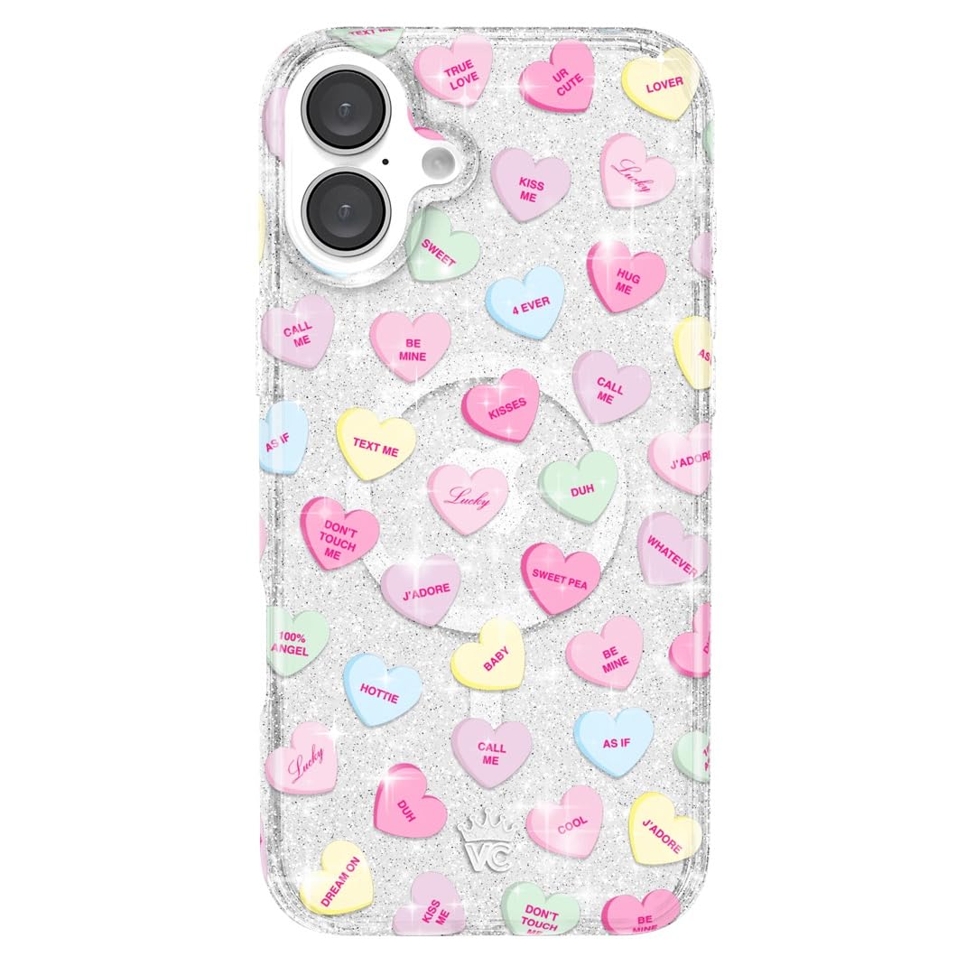 VELVET CAVIAR for iPhone 16 Plus Case - Compatible with MagSafe [10ft Drop Tested] - Valentines Day - Sweet Hearts Glitter