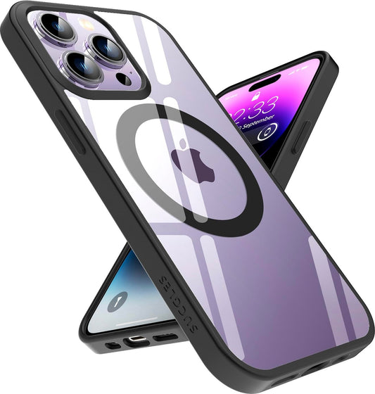 SUCGLES for iPhone 14 Pro Case with MagSafe, N56 Strong Magnet, 12FT Drop Protection, Anti-Yellowing Magnetic Slim Case (Black)