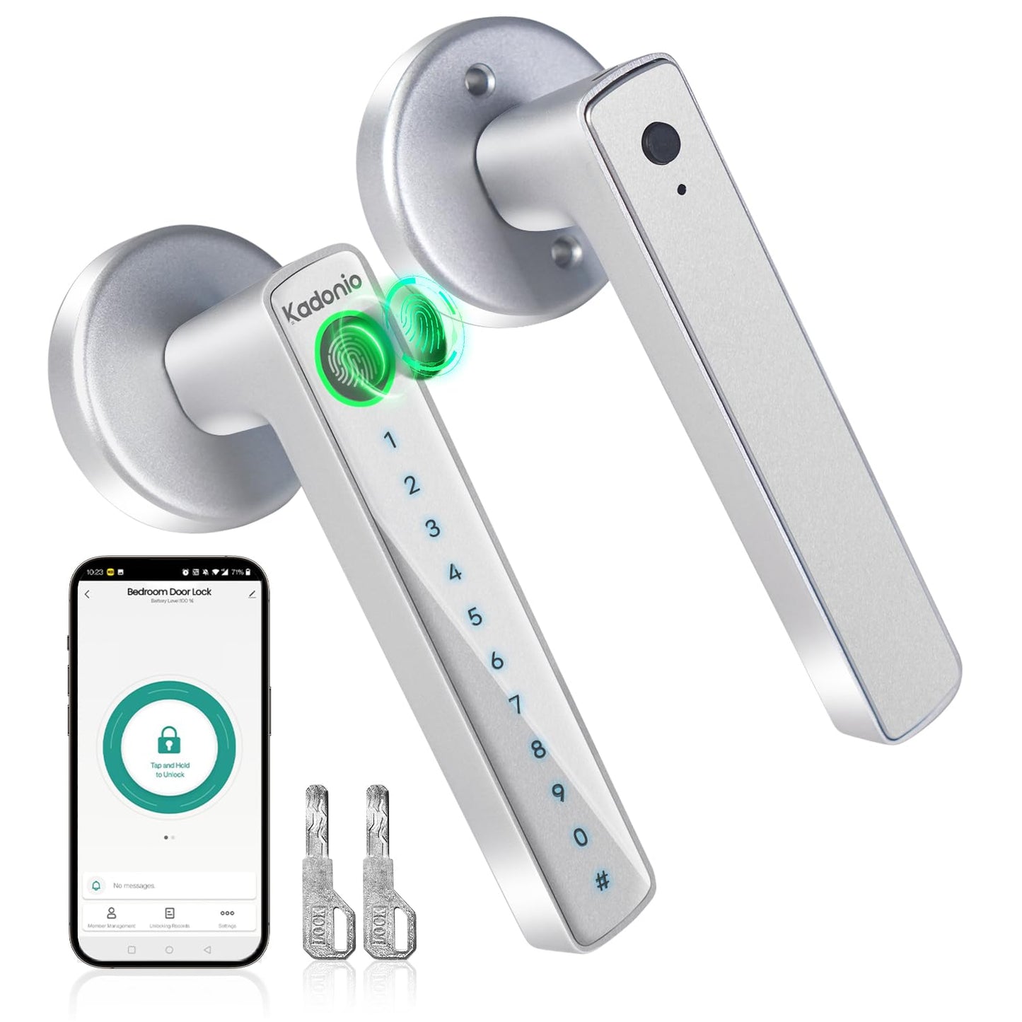 Fingerprint Door Lock,Keyless Entry Smart Door Lock with Handle,Biometric Smart Door Knob,Door Knob with APP Control,Code,Finger