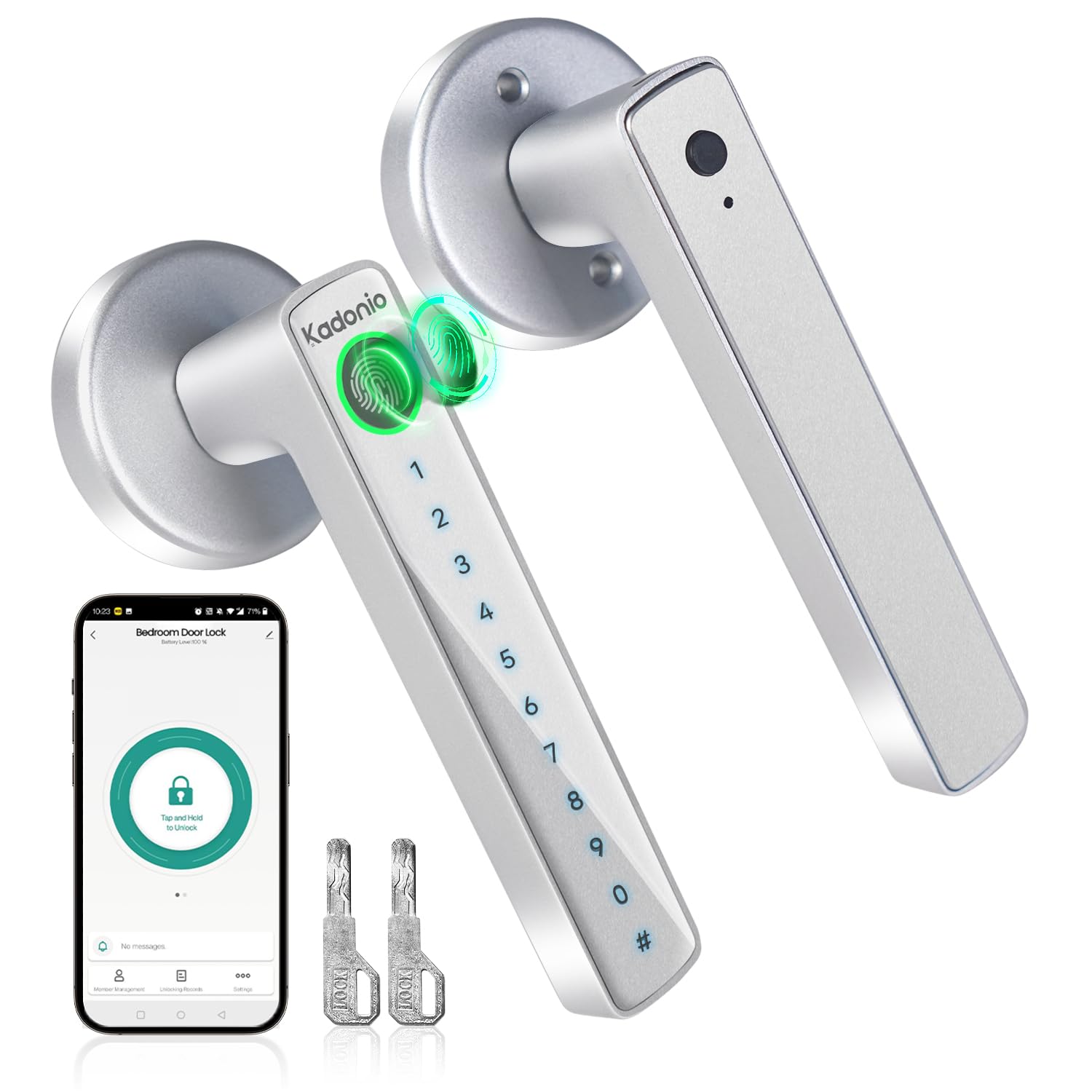 Fingerprint Door Lock,Keyless Entry Smart Door Lock with Handle,Biometric Smart Door Knob,Door Knob with APP Control,Code,Finger