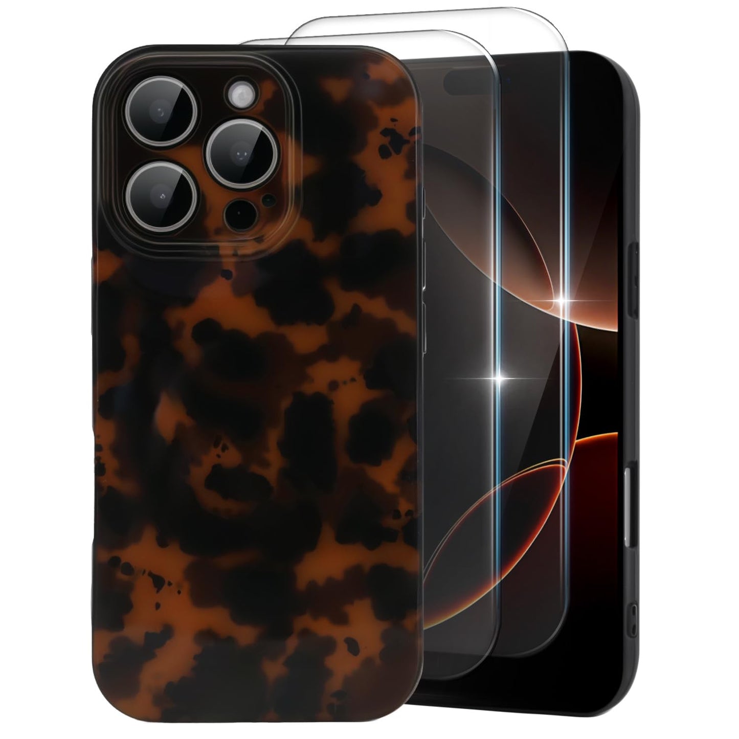 MYY Cute Phone Case for iPhone 16 Pro Max Case, [with 2X Screen Protector] Tortoise Shell Pattern Leopard Full Camera Protective