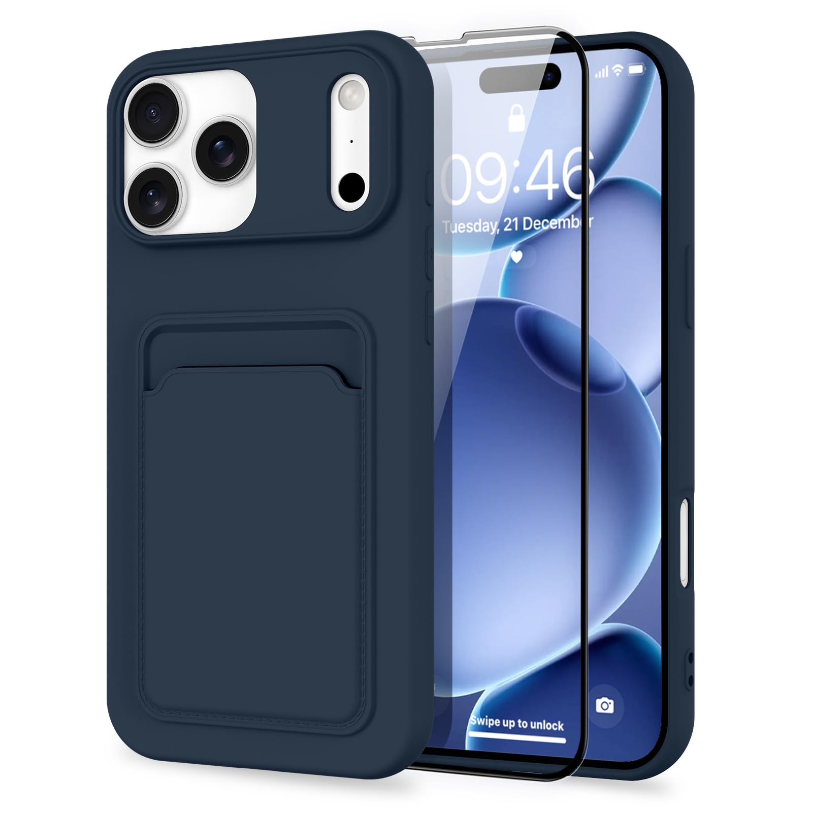 MZELQ Compatible with iPhone 17 Pro Max Case 2025 TPU Card Holder Wallet,Camera Protection + Screen Protector Soft Card Slot Pho
