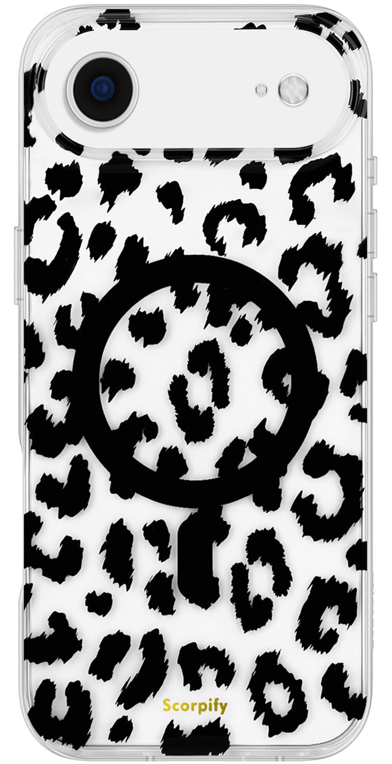 SCORPIFY for iPhone 17 Air Case [Compatible with MagSafe] with Black Clear Leopard Cheetah Print Design, Cute Clear Magnetic Pho