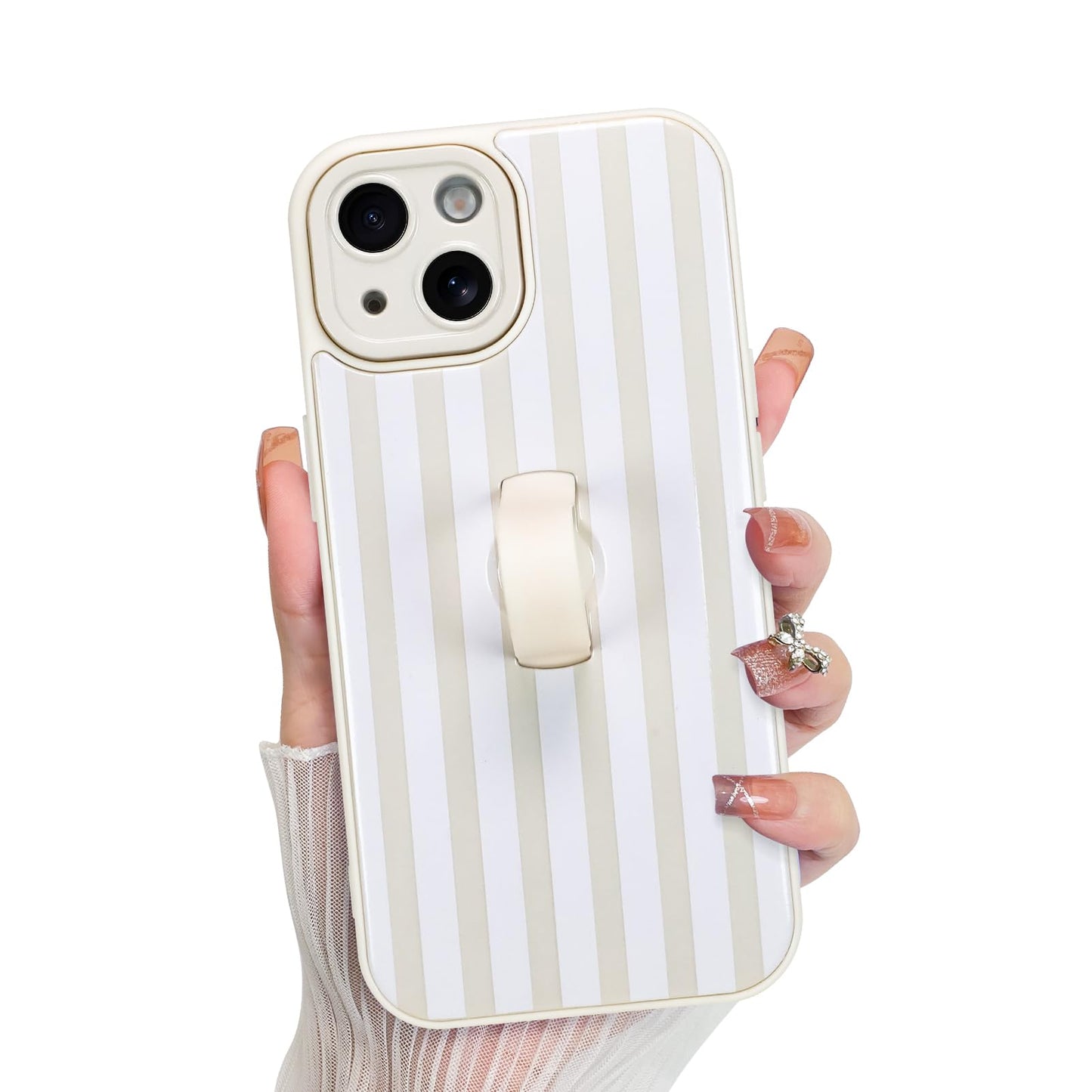 KANGHAR Compatible with iPhone 14 Case, Silicone Stripes Cute Pattern, Wristband Kickstand Camera Protection Soft Slim Cover for