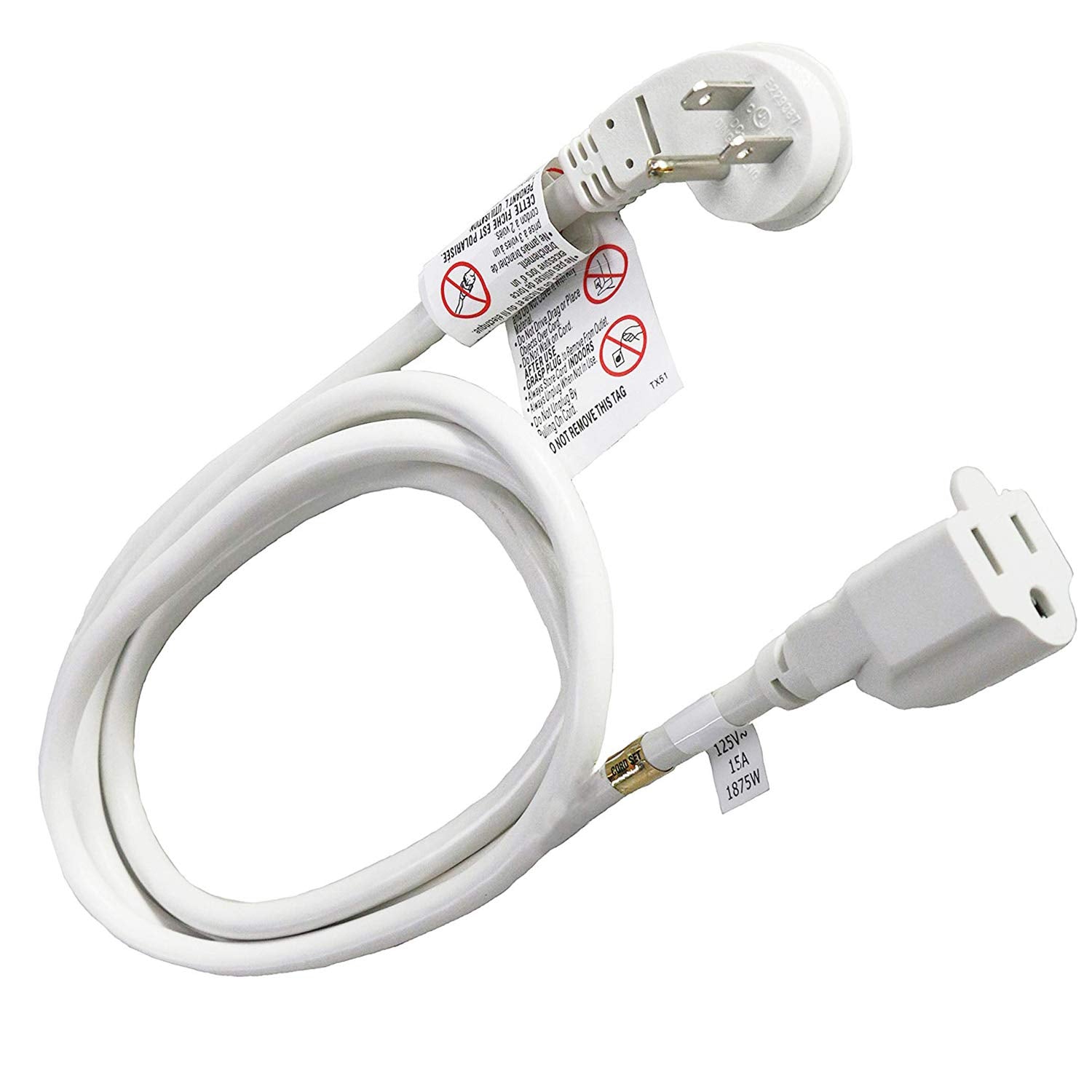 FIRMERST 1875W 10 Feet Extension Cord Heavy Duty Low Profile White 15A