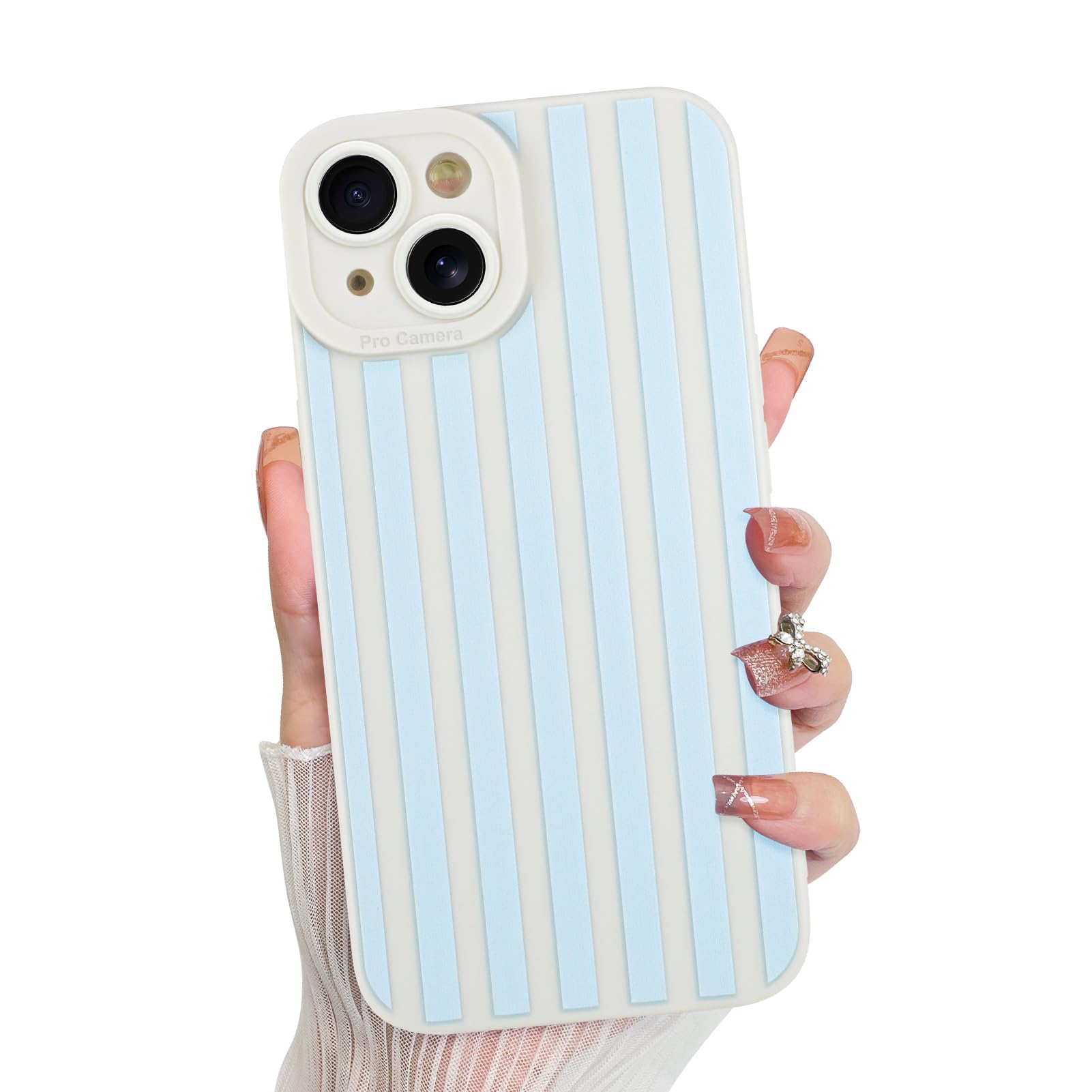 KANGHAR Compatible with iPhone 15 Case, Silicone Stripes Cute Pattern, Camera Protection Soft Slim Phone Case for Phone Case -Li
