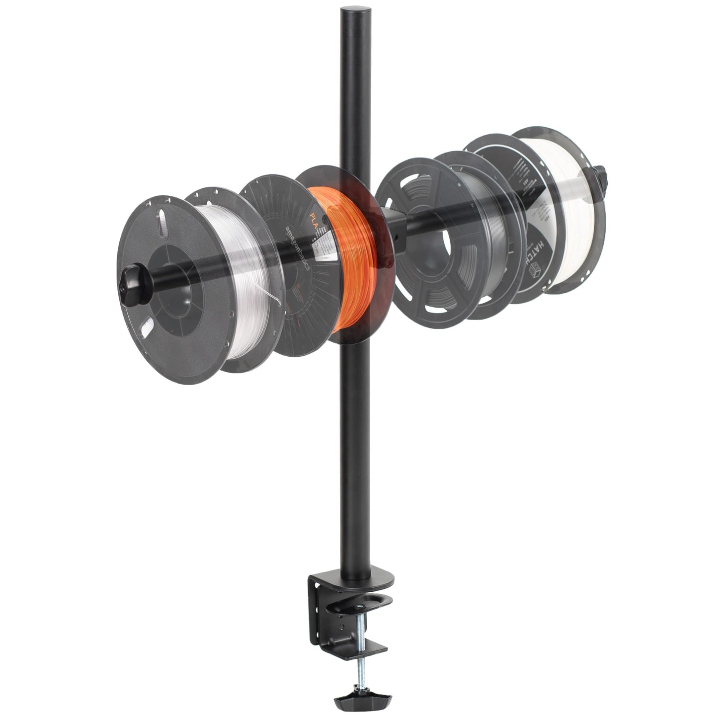 VIVO Clamp-on Steel Filament Holder for 3D Printer, Height Adjustable Spool Support, Holds up to 8 Standard Reels, Black, STAND-
