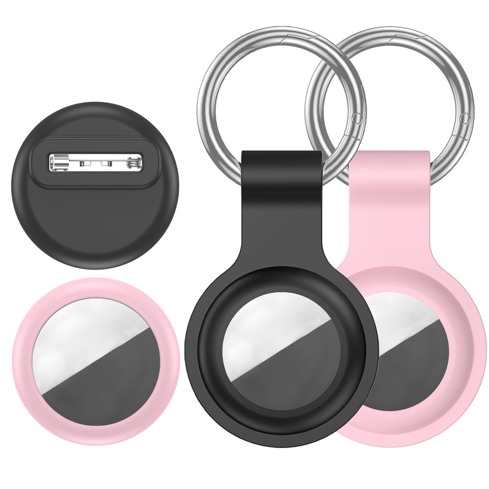 VSANT [4 Pack Family Set] Case Compatible with Apple AirTag Holder, 2 Keyring + 2 Pin-Style Secure Protectors, Durable Silicone
