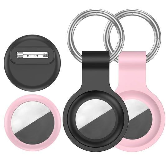 VSANT [4 Pack Family Set] Case Compatible with Apple AirTag Holder, 2 Keyring + 2 Pin-Style Secure Protectors, Durable Silicone