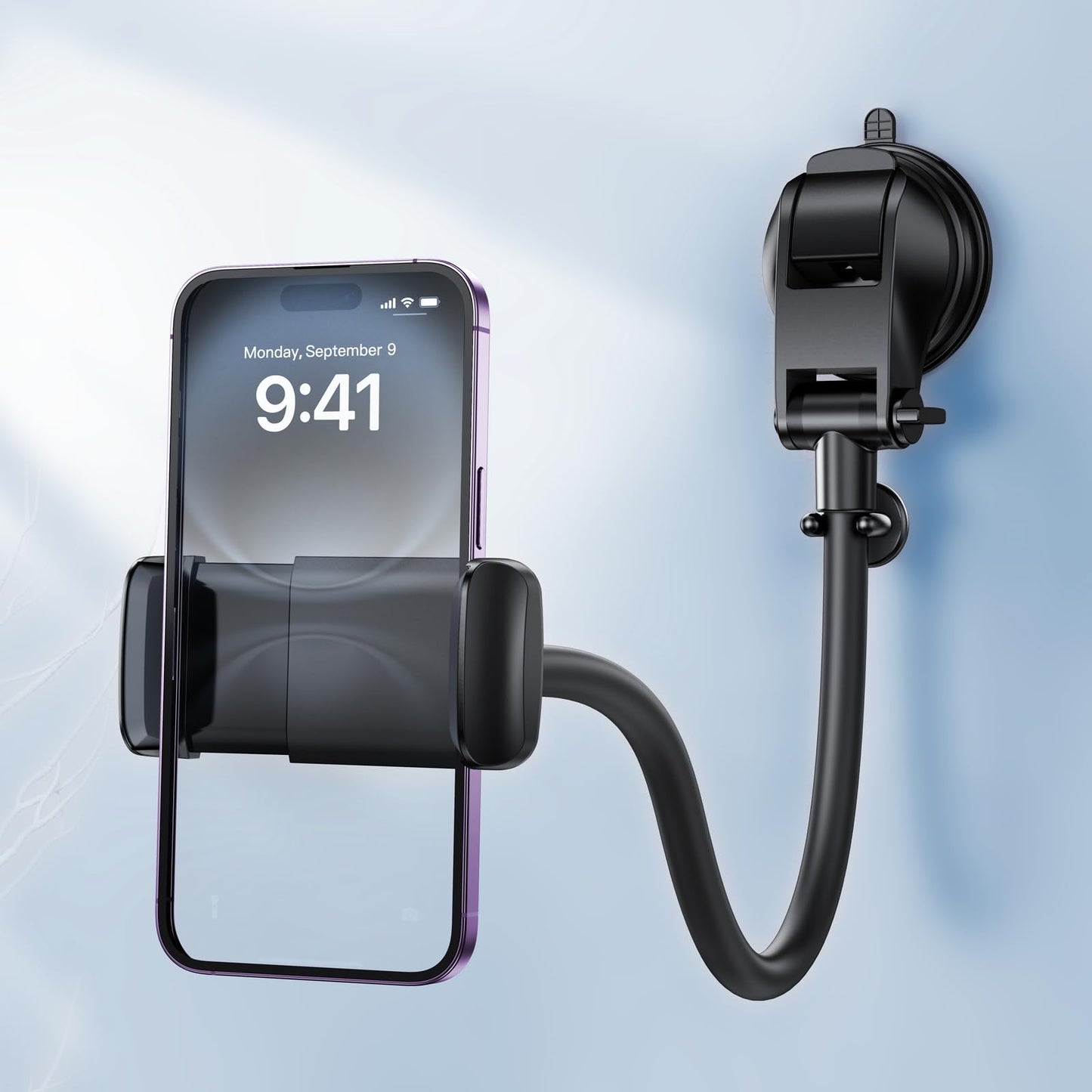 HIYJEN Long Arm Vacuum Suction Cup Shower Phone Holder Clip, Mirror Phone Mount For Bathroom Stick On Wall Makeup Mirror Kitchen