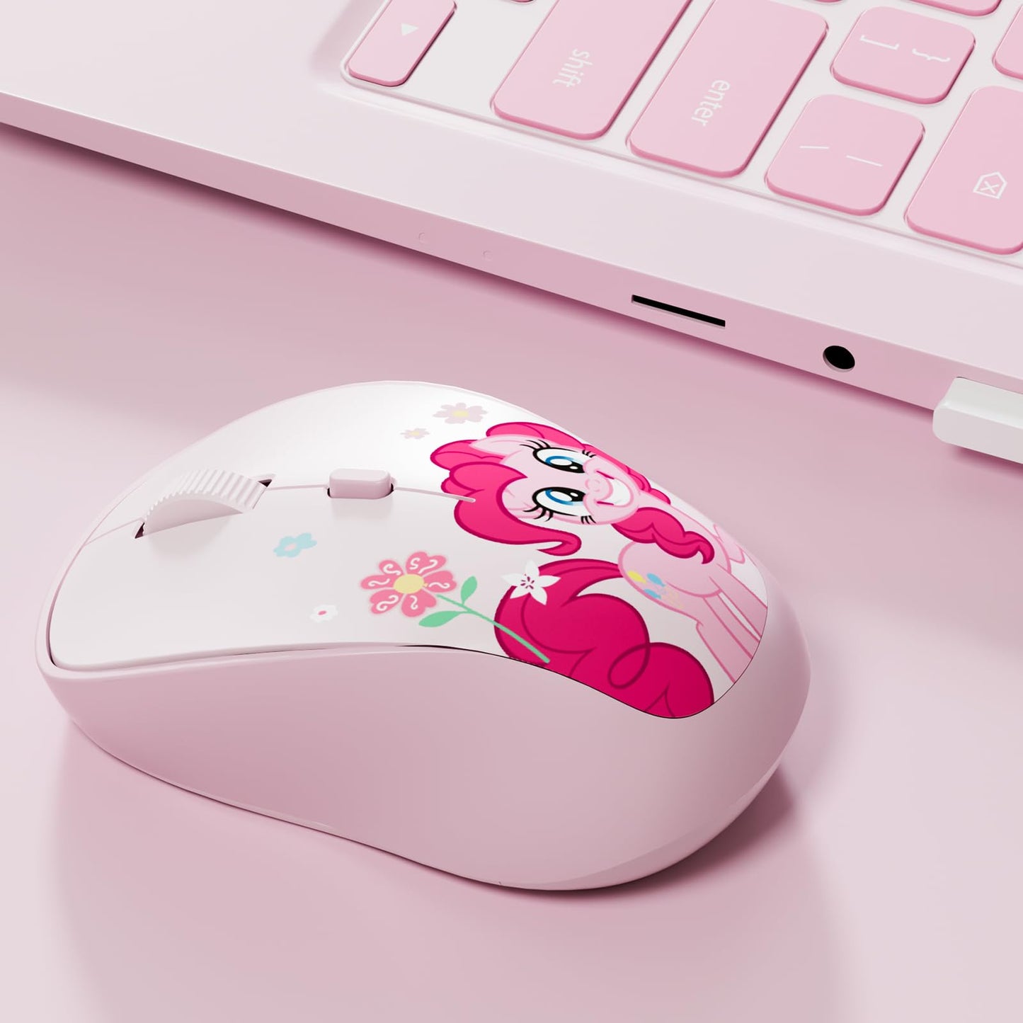 My Little Pony Pinkie Pie Rechargeable Wireless Mouse - 4-Button Silent Click Mouse with 3 Adjustable DPI (1000/1200/1600), 2.4G