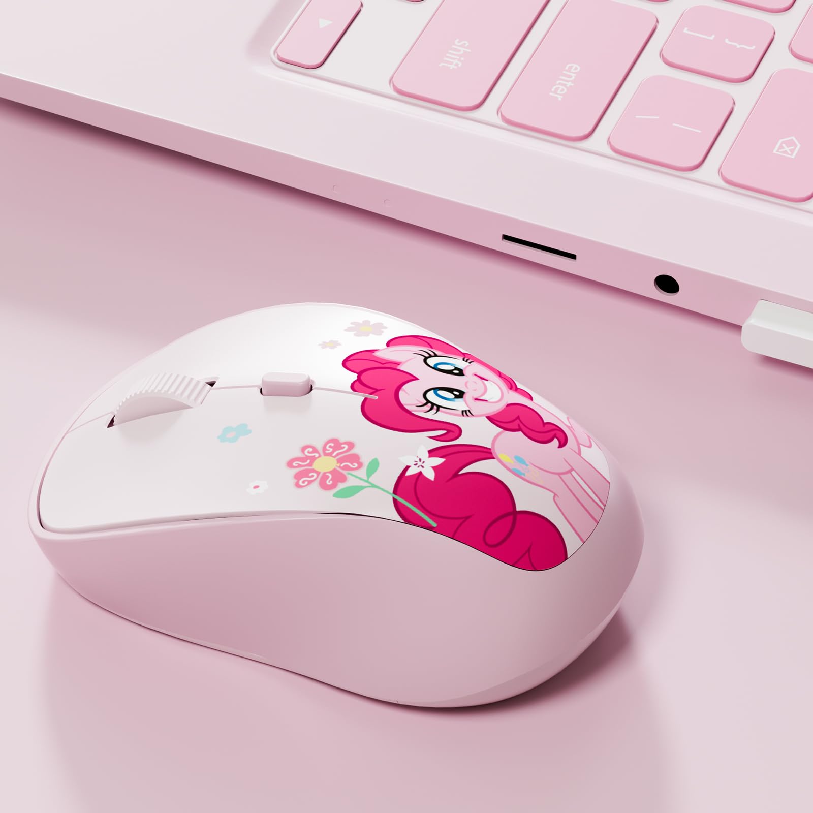 My Little Pony Pinkie Pie Rechargeable Wireless Mouse - 4-Button Silent Click Mouse with 3 Adjustable DPI (1000/1200/1600), 2.4G