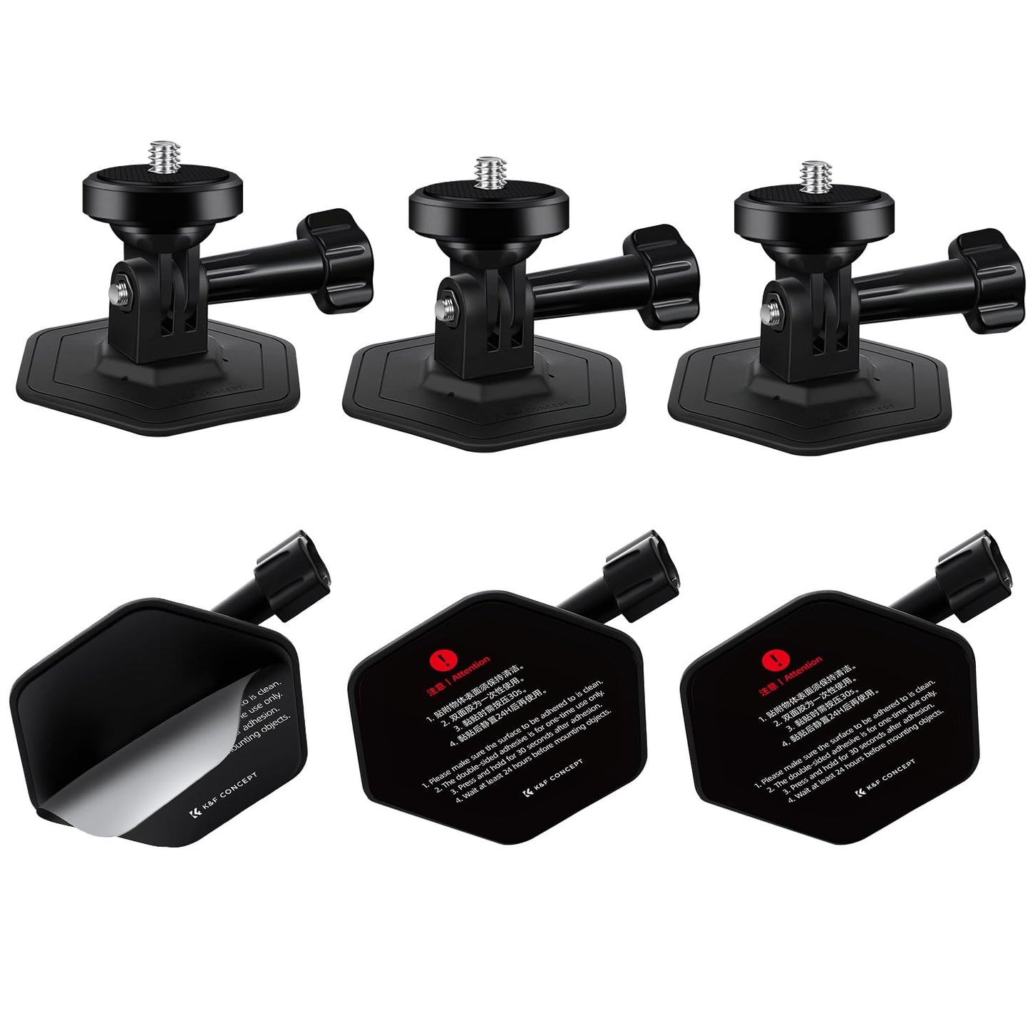 K&F CONCEPT 3Pack Flexible Adhesive Helmet Mount for GoPro Hero 13/12/11/10/9/8/7 Black, DJI Osmo Action 6/3/4/5 Pro, Insta360 X