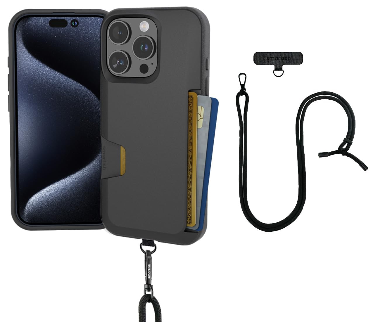 Smartish iPhone 16 Pro Wallet Case with Crossbody Lanyard Strap - Wallet Slayer Vol. 1 - [Slim + Protective] Credit Card Holder