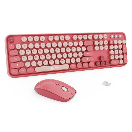 FD Wireless Keyboard and Mouse Combo | Cute Colorful Keyboard and Mouse with 2.4GHz Cordless Retro Typewriter Keyboard | Auto-Sl