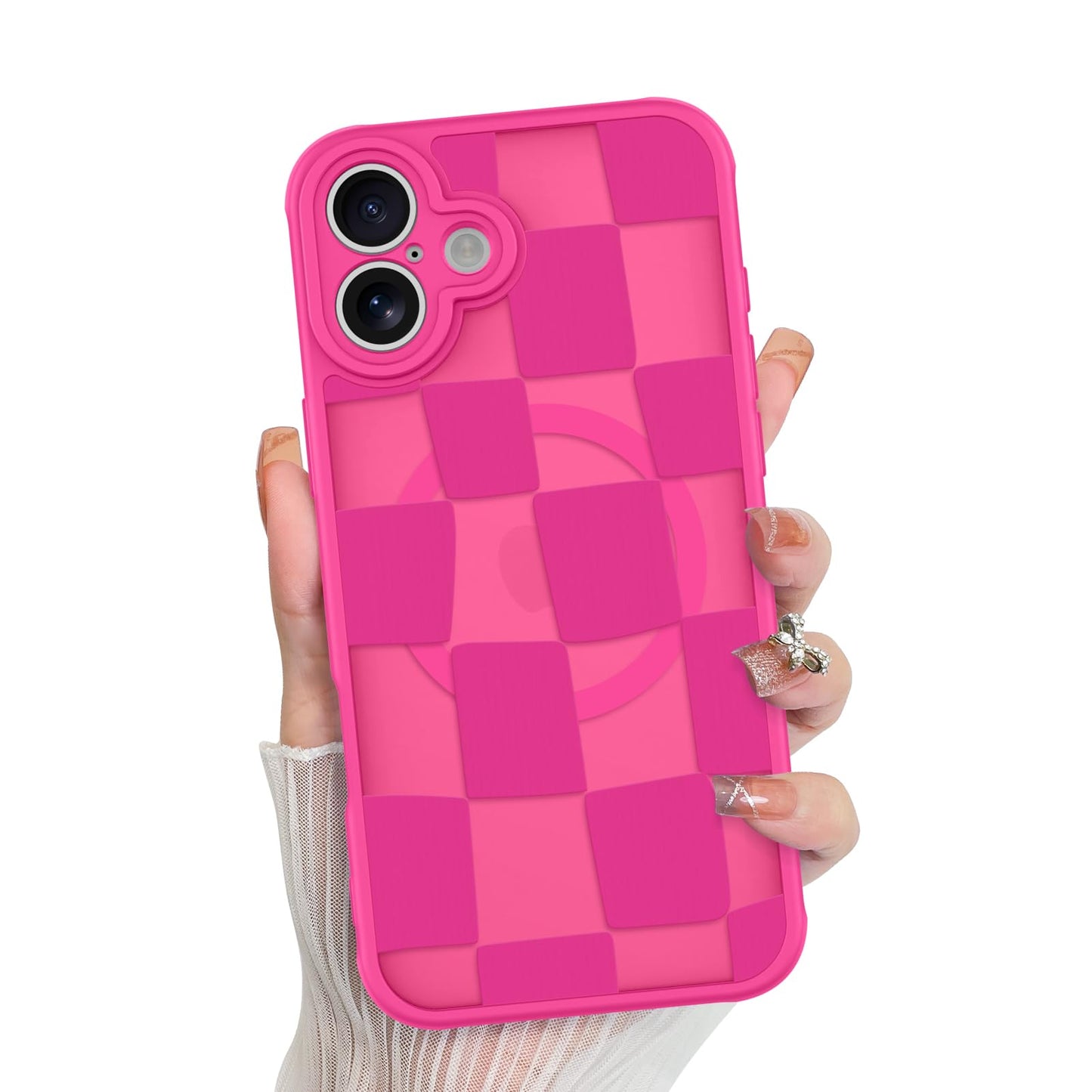 KANGHAR for iPhone 16 Plus Case Checkered Matte Aesthetic Cute Pattern Magnetic [Compatible with Magsafe] Slim Shockproof Full B