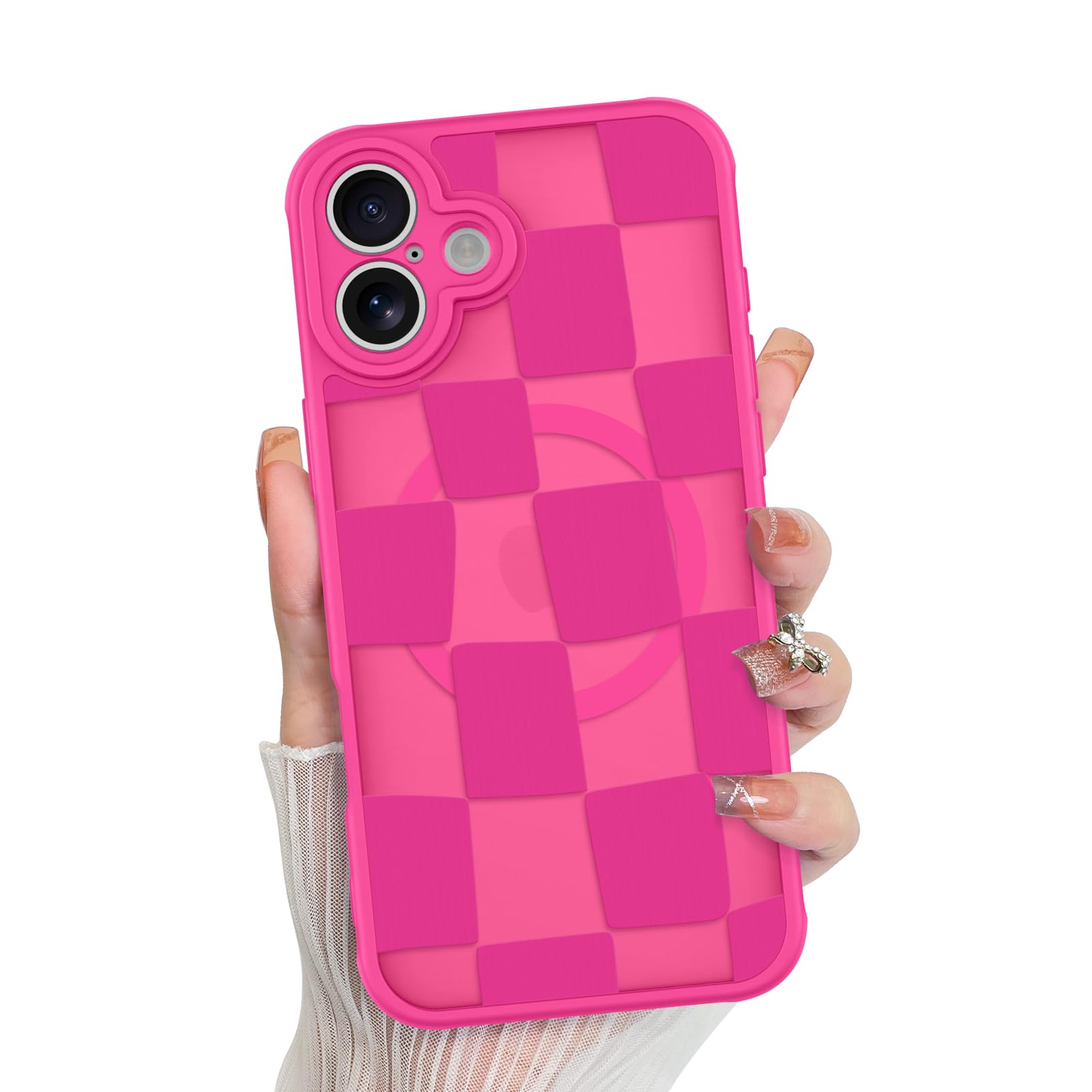 KANGHAR for iPhone 16 Plus Case Checkered Matte Aesthetic Cute Pattern Magnetic [Compatible with Magsafe] Slim Shockproof Full B